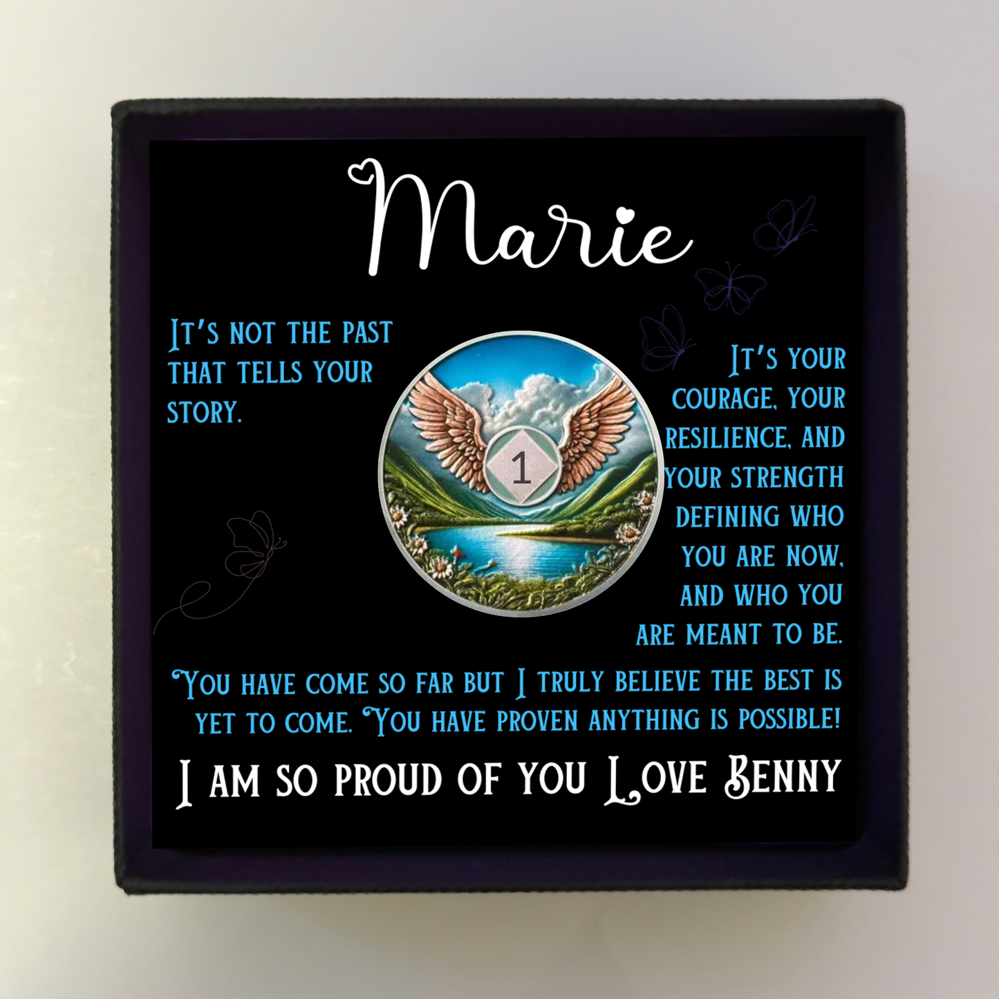 Custom Sober Wings Sobriety Coin with Gift Box and Card