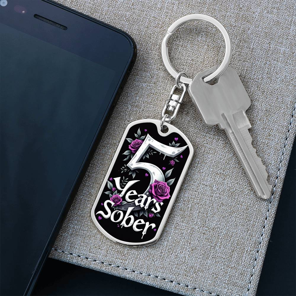 Five Years Sober Keychain - Engrave Sobriety Date or Encouraging Message