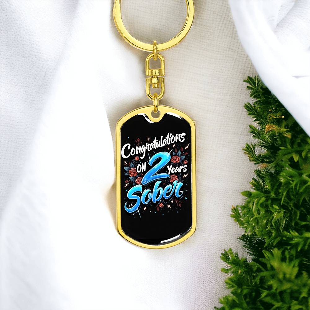 2 Years Sober Keychain - Engraved Sobriety Milestone Gift