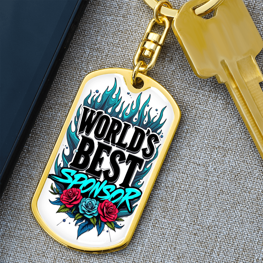 World's Best Sponsor Keychain Blue Flames
