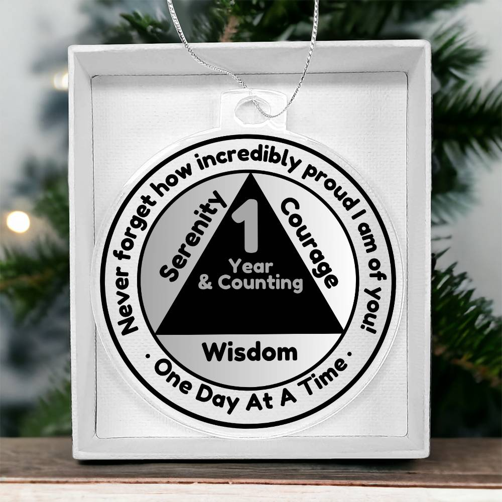 Custom Sobriety Date Ornament - Serenity, Courage and Wisdom ~ One Day At A Time