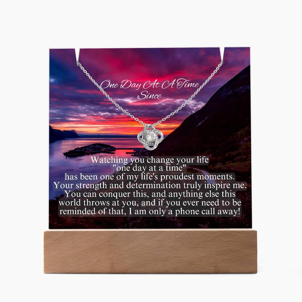 LED Sobriety Gift with Necklace Set ~ Customize Sobriety Date and names ~ One Day At A Time Set for her
