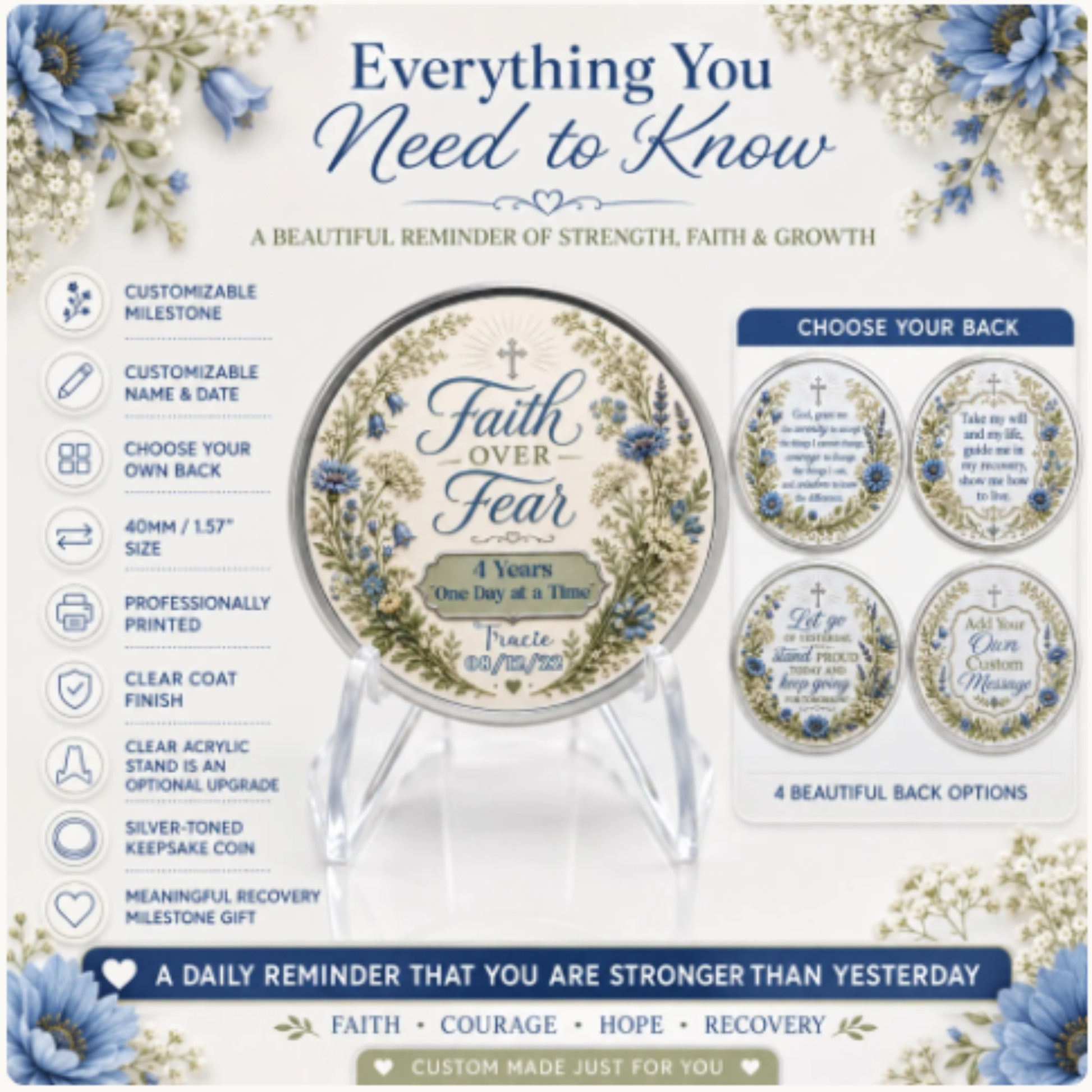 Two round recovery coins shown with “Everything You Need to Know” layout