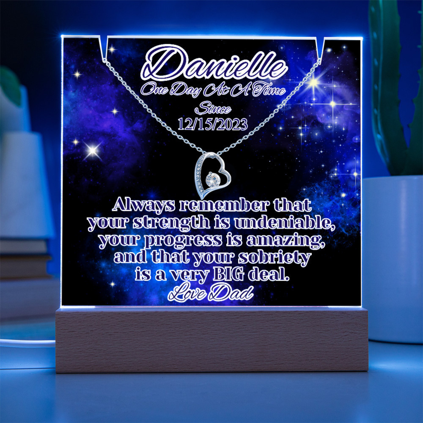 Personalized Sobriety Date Necklace & LED  Galaxy Keepsake