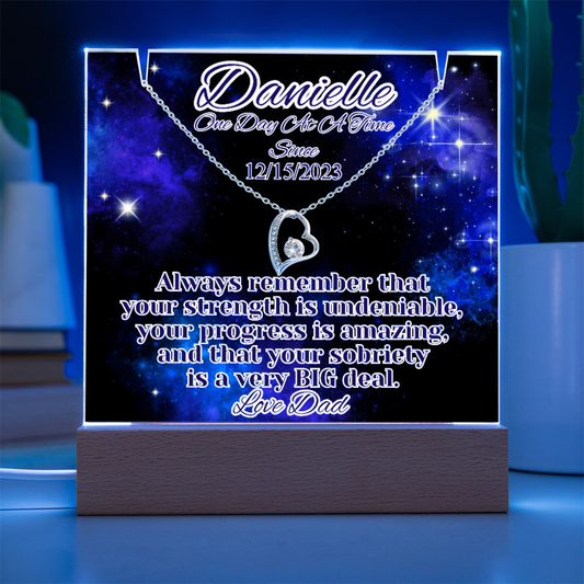 Personalized Sobriety Date Necklace & LED  Galaxy Keepsake
