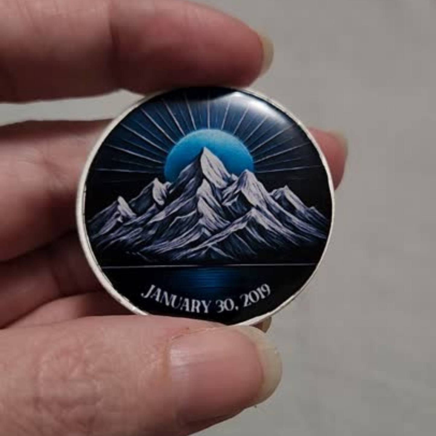 Sobriety Coin With Mountain Sunrise