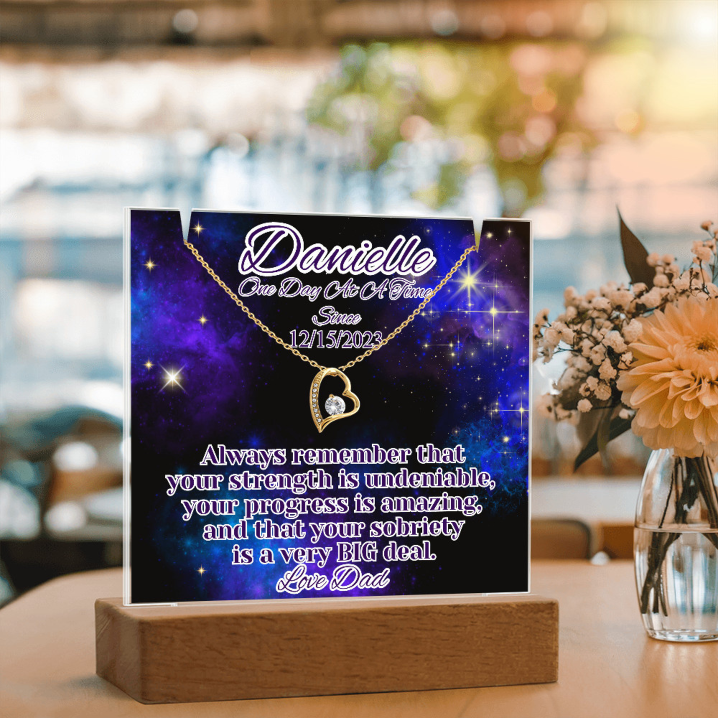 Personalized Sobriety Date Necklace & LED  Galaxy Keepsake