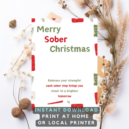 Merry Sober Christmas card with Instant Download and Print at home or local printer label