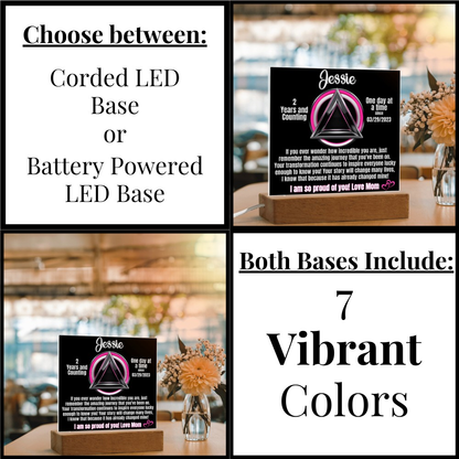 Personalized LED plaque base options graphic: corded LED or battery powered LED