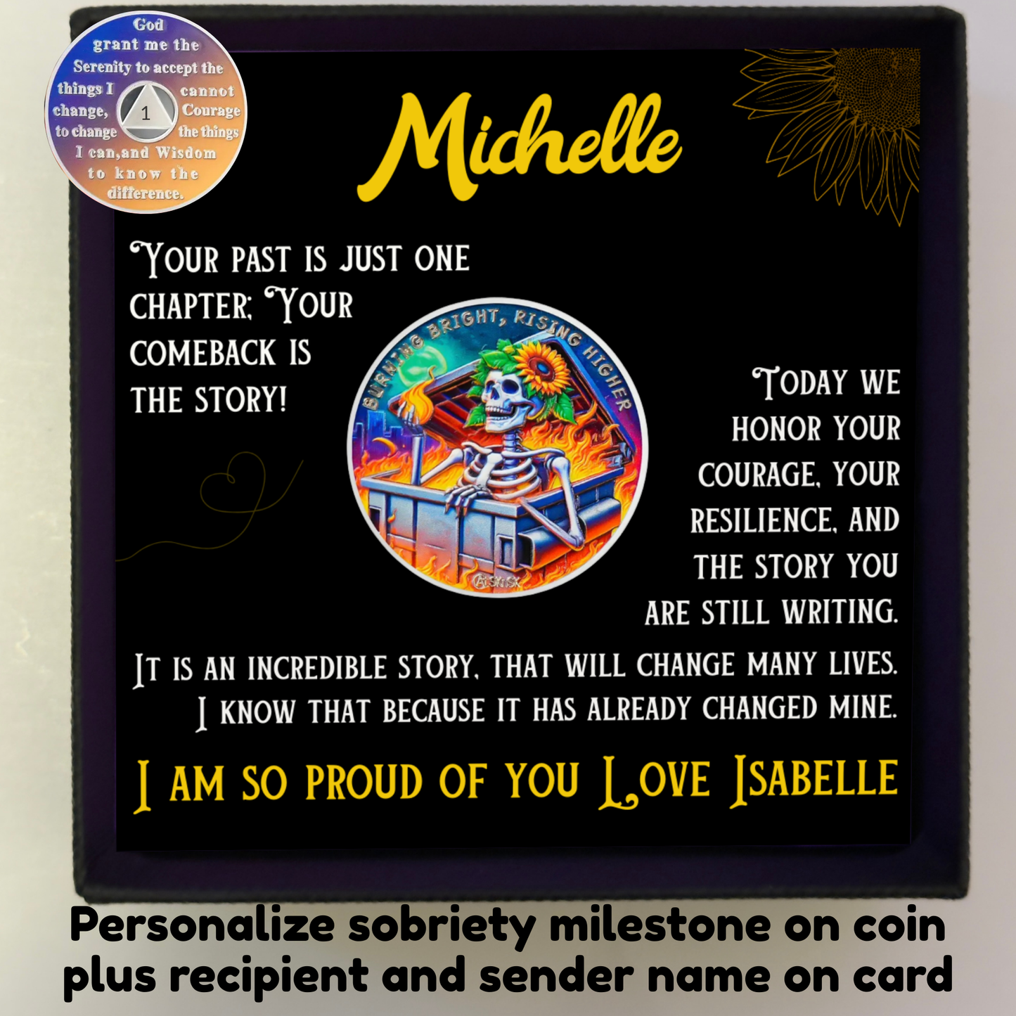 Sunflower Skeleton Sobriety Coin