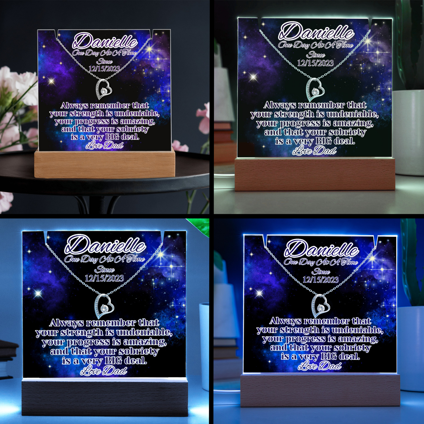 Personalized Sobriety Date Necklace & LED  Galaxy Keepsake
