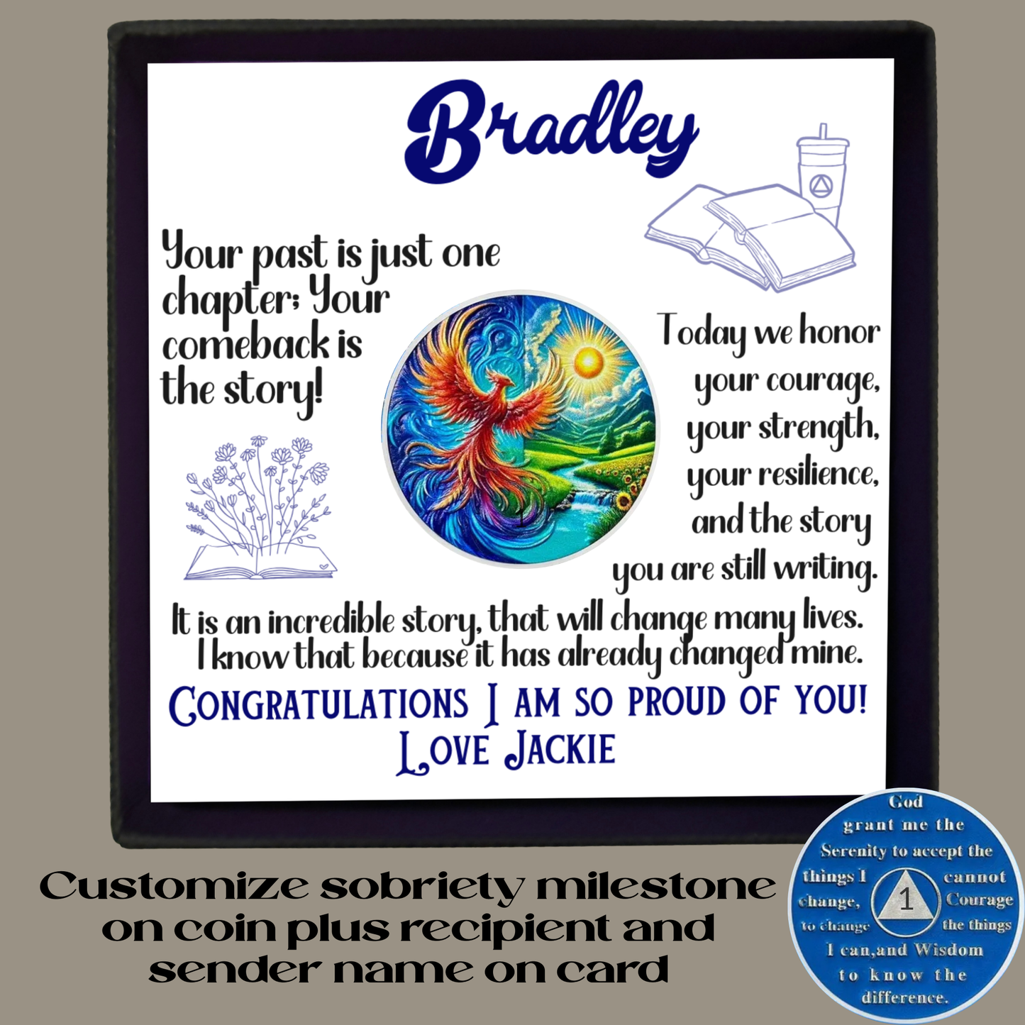 Custom Phoenix Sobriety Coin with Card