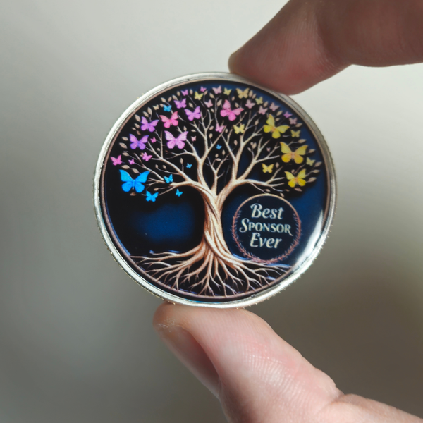 Tree of life coin with butterflies and “Best Sponsor Ever” text