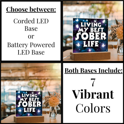 LED base options graphic: corded LED base or battery powered LED base.