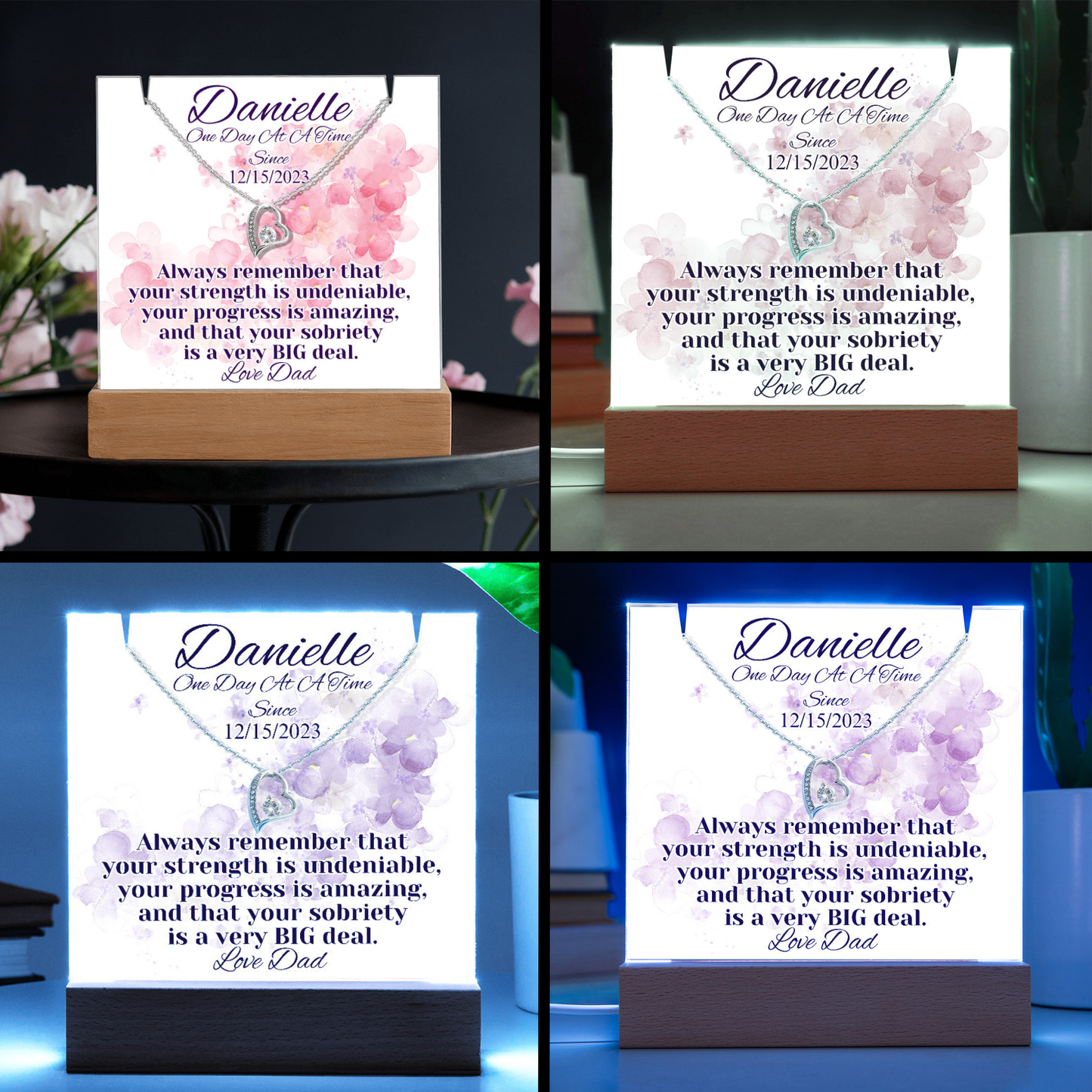 Personalized Sobriety Date Necklace & LED Keepsake