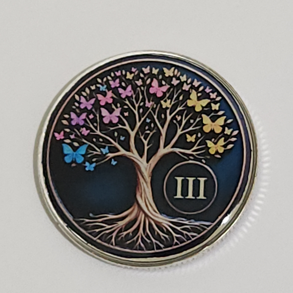 Milestone token coin with Tree of Life illustration and Roman numeral III