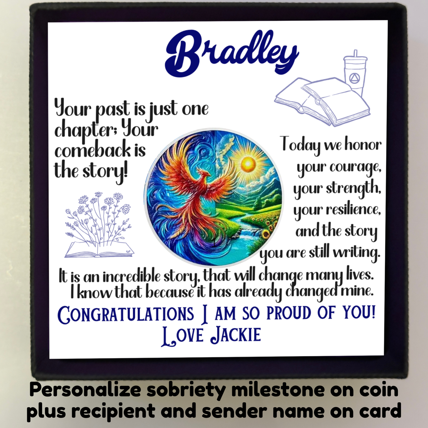 Custom Phoenix Sobriety Coin with Card