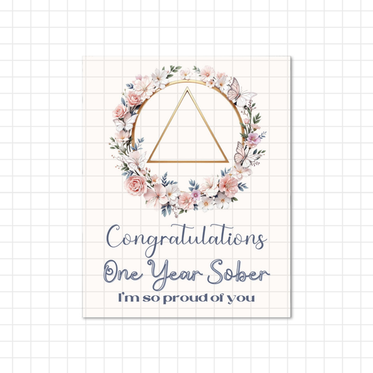 One Year Sober - Digital Recovery Milestone Card - Instant Download