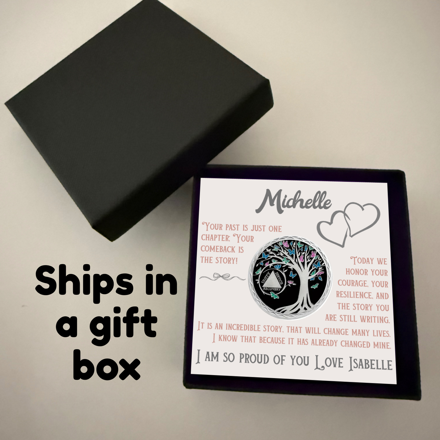 Custom Sobriety Coin with Gift Box and Card