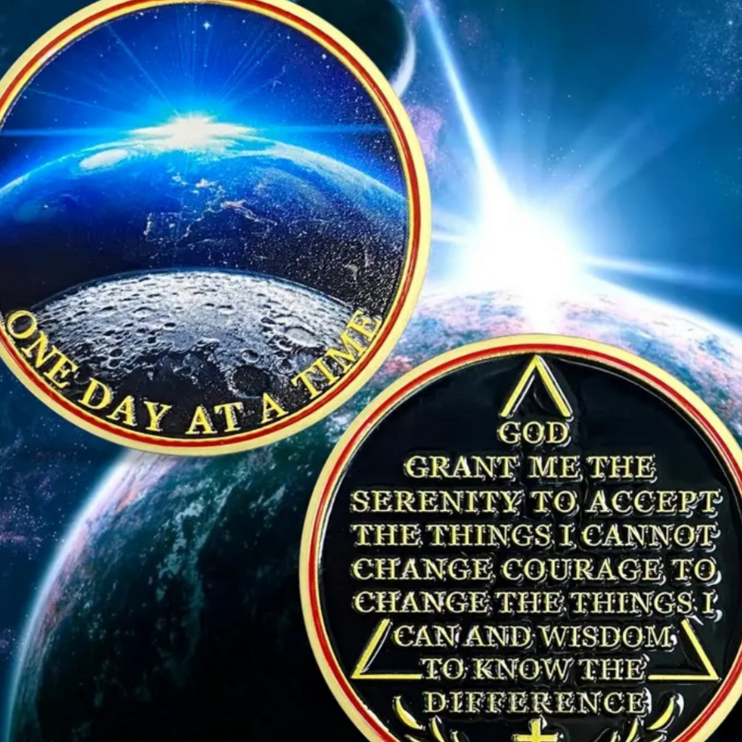 Earth Sobriety Coin – One Day at a Time Serenity Prayer