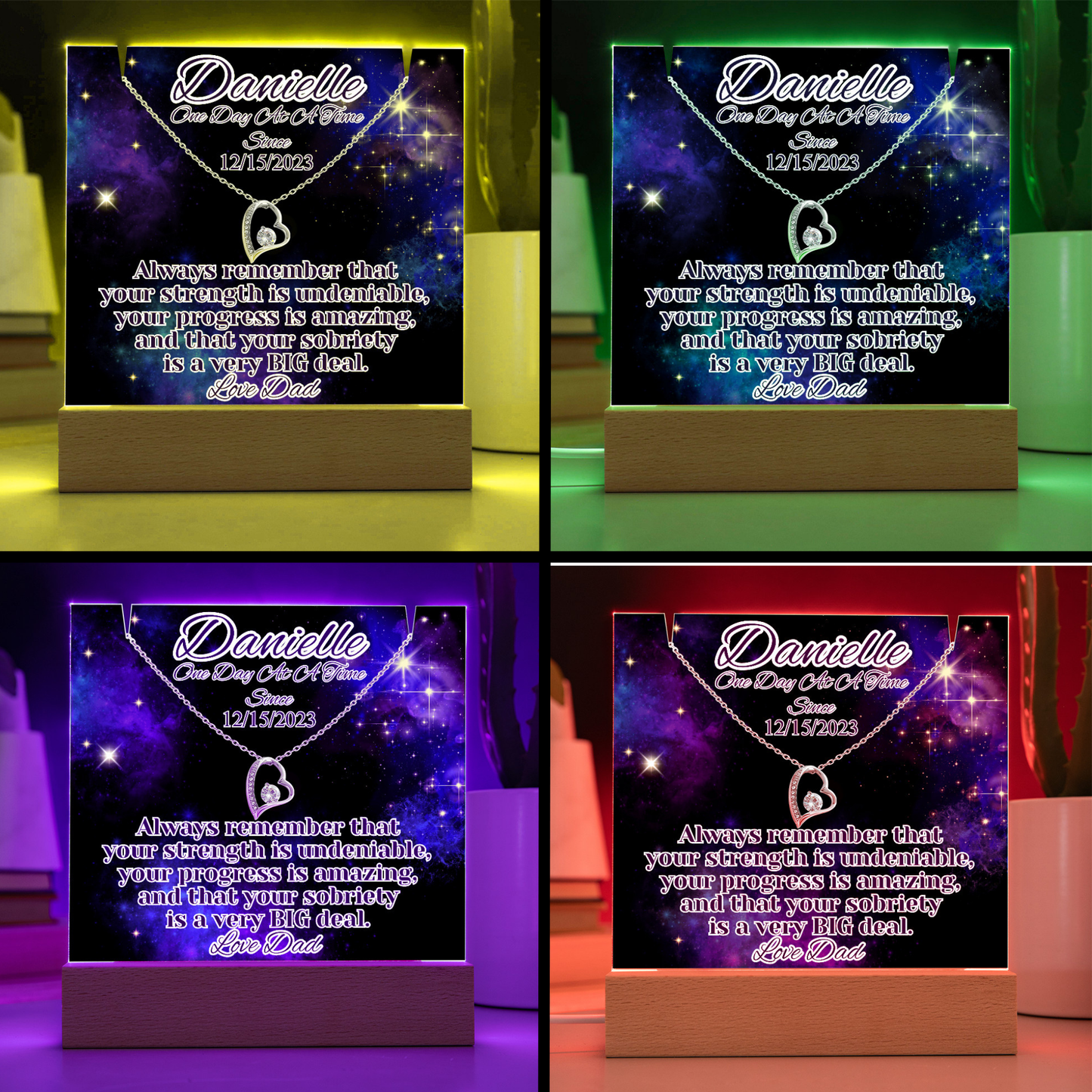 Personalized Sobriety Date Necklace & LED  Galaxy Keepsake