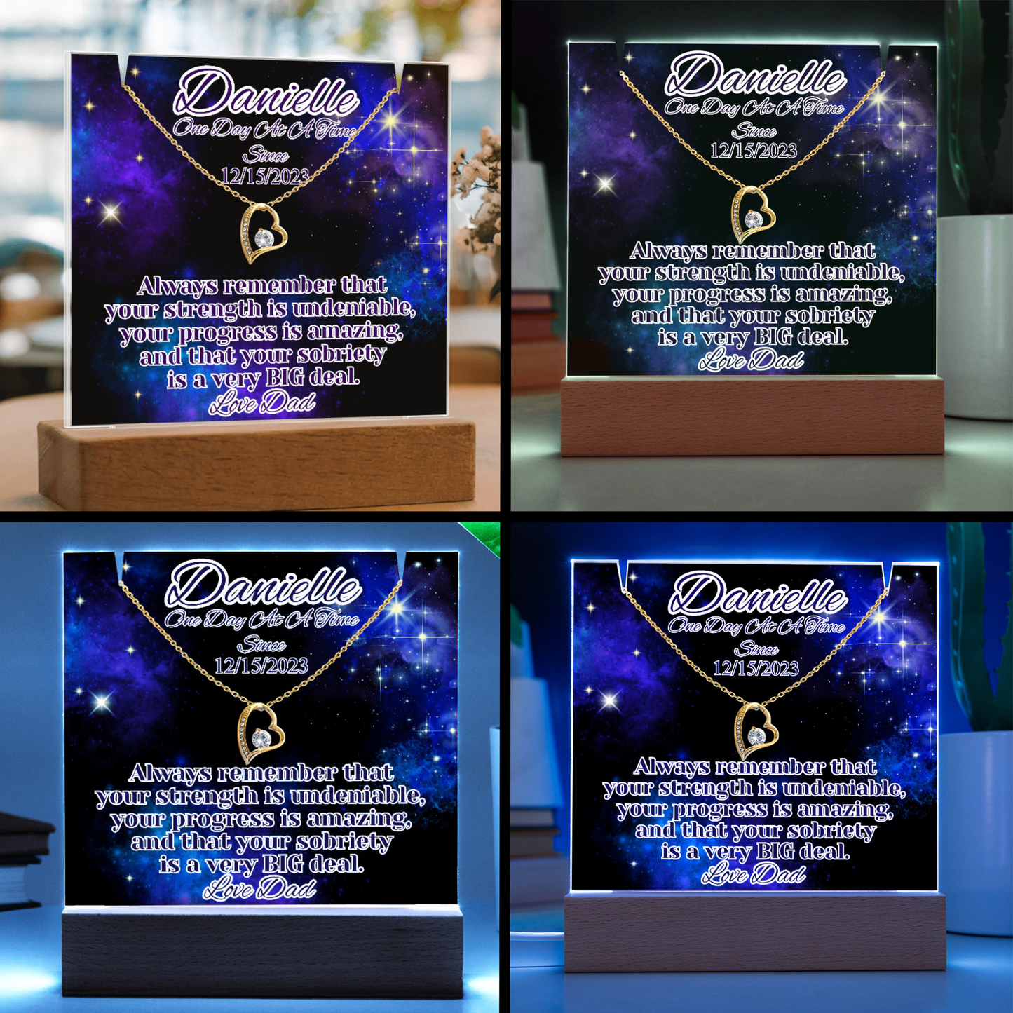 Personalized Sobriety Date Necklace & LED  Galaxy Keepsake