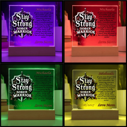 Personalized LED plaque preview with four glowing border colors and shield text