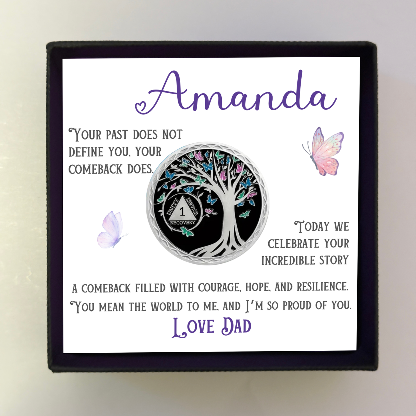 Personalized Sobriety Coin with Card