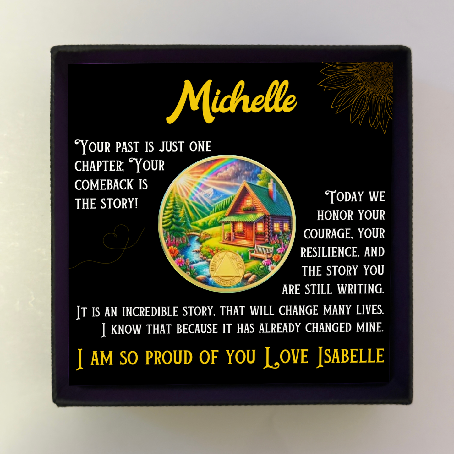 Custom 1-65 Years Sobriety Coin with Gift Box and Card