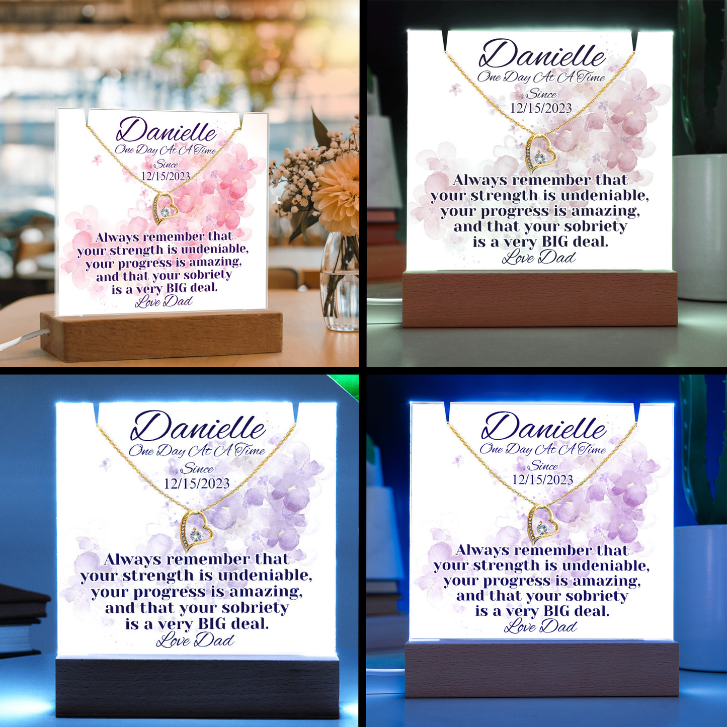 Personalized Sobriety Date Necklace & LED Keepsake