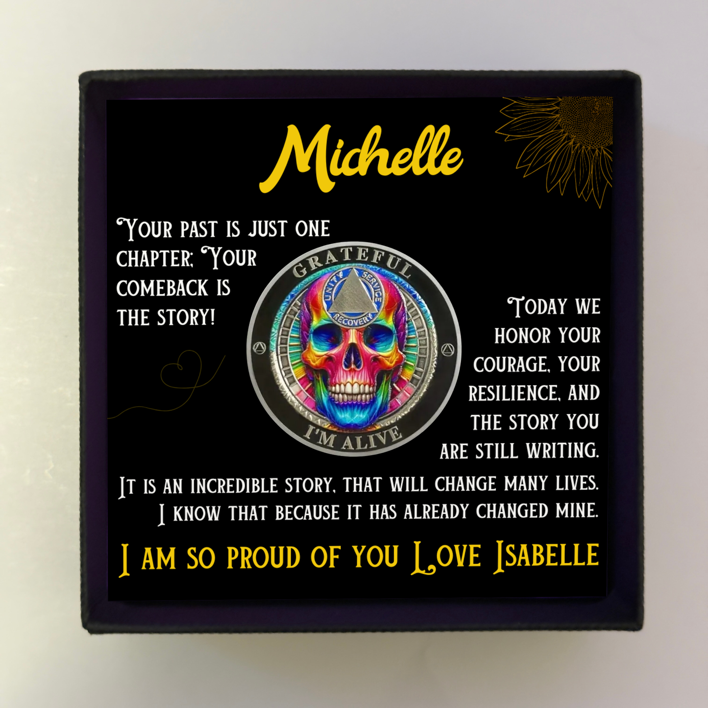 Rainbow Skull Sobriety Coin in Gift Box