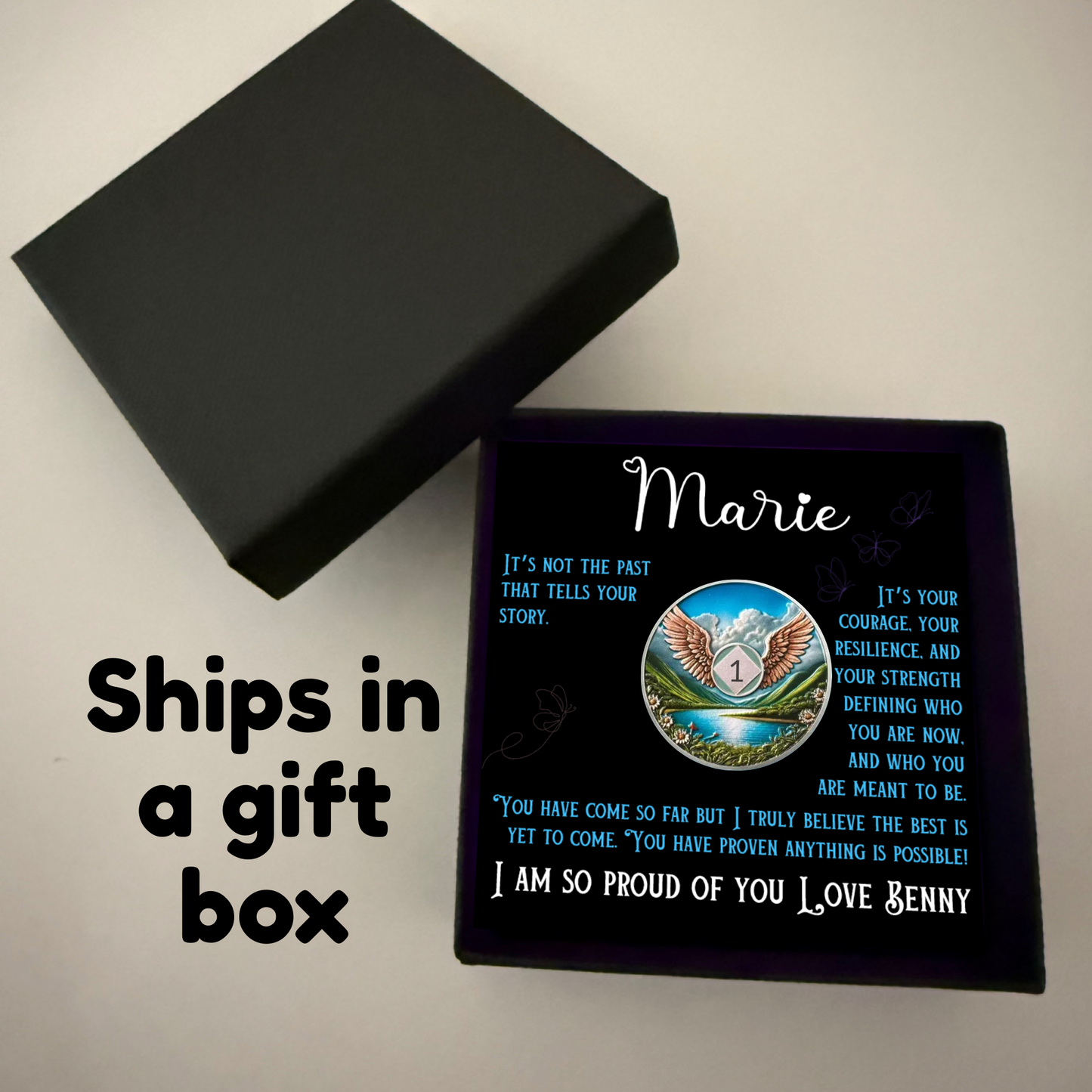 Custom Sober Wings Sobriety Coin with Gift Box and Card