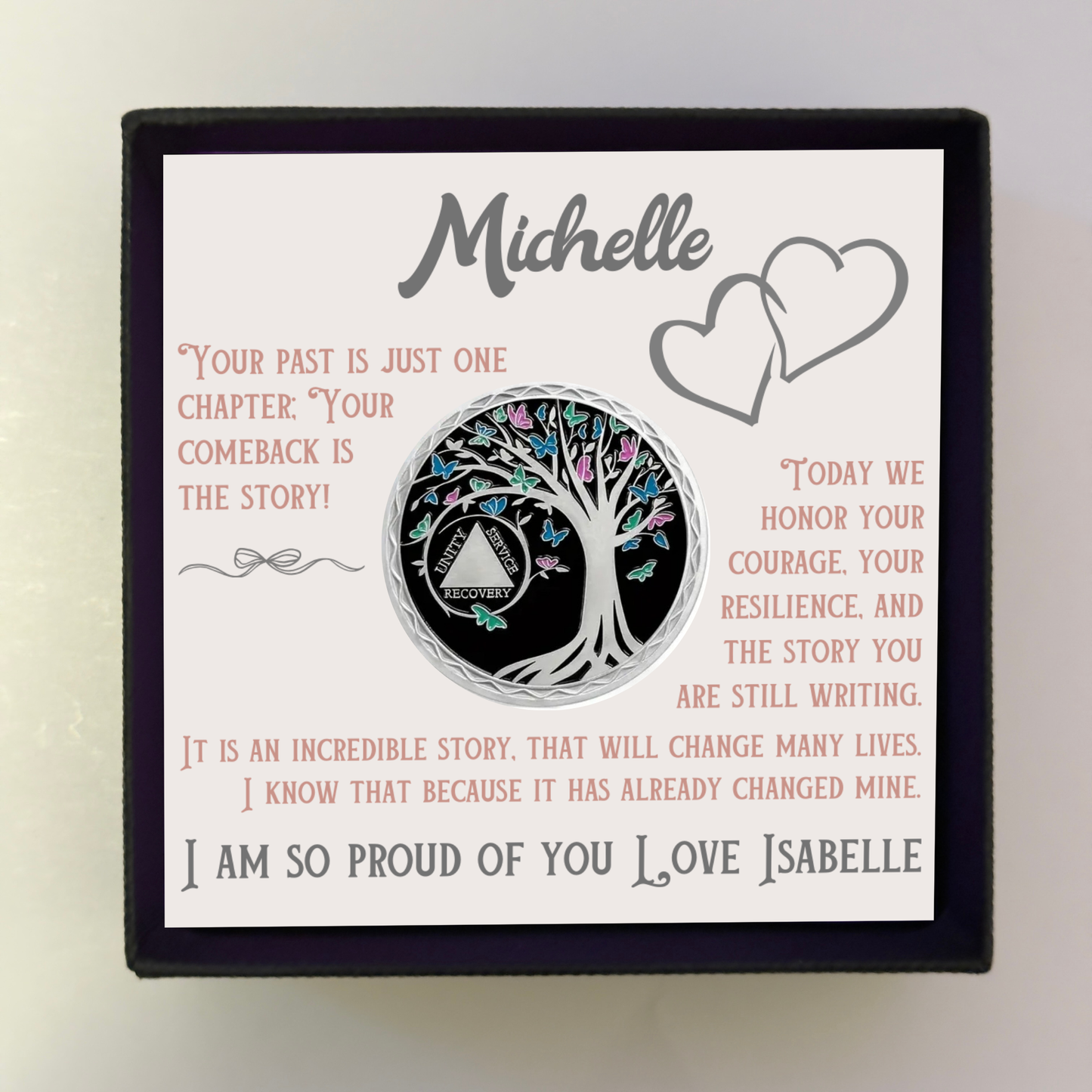 Custom Sobriety Coin with Gift Box and Card