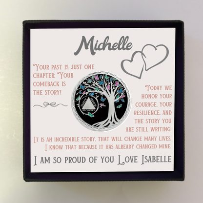 Custom Sobriety Coin with Gift Box and Card