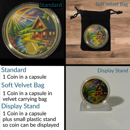 Sobriety Coin with Rainbow Cabin Scene