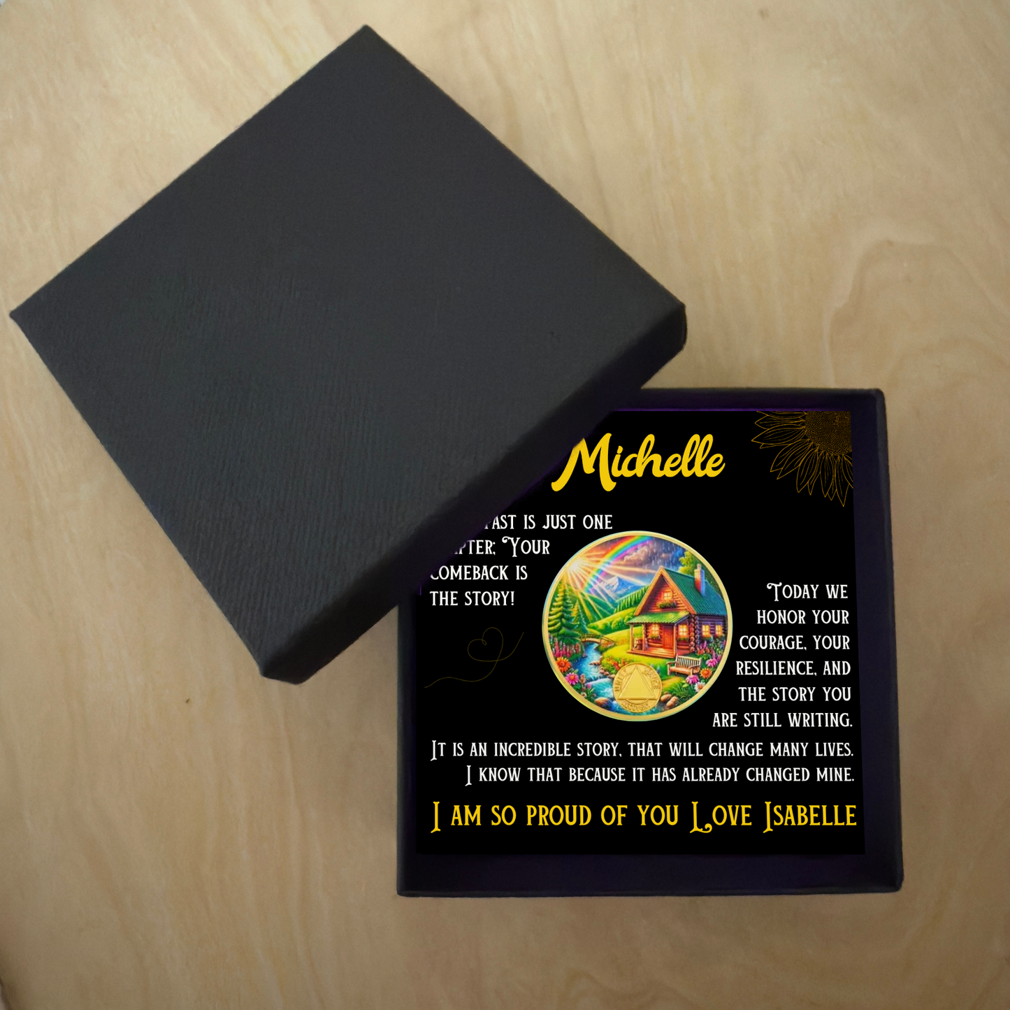 Custom 1-65 Years Sobriety Coin with Gift Box and Card