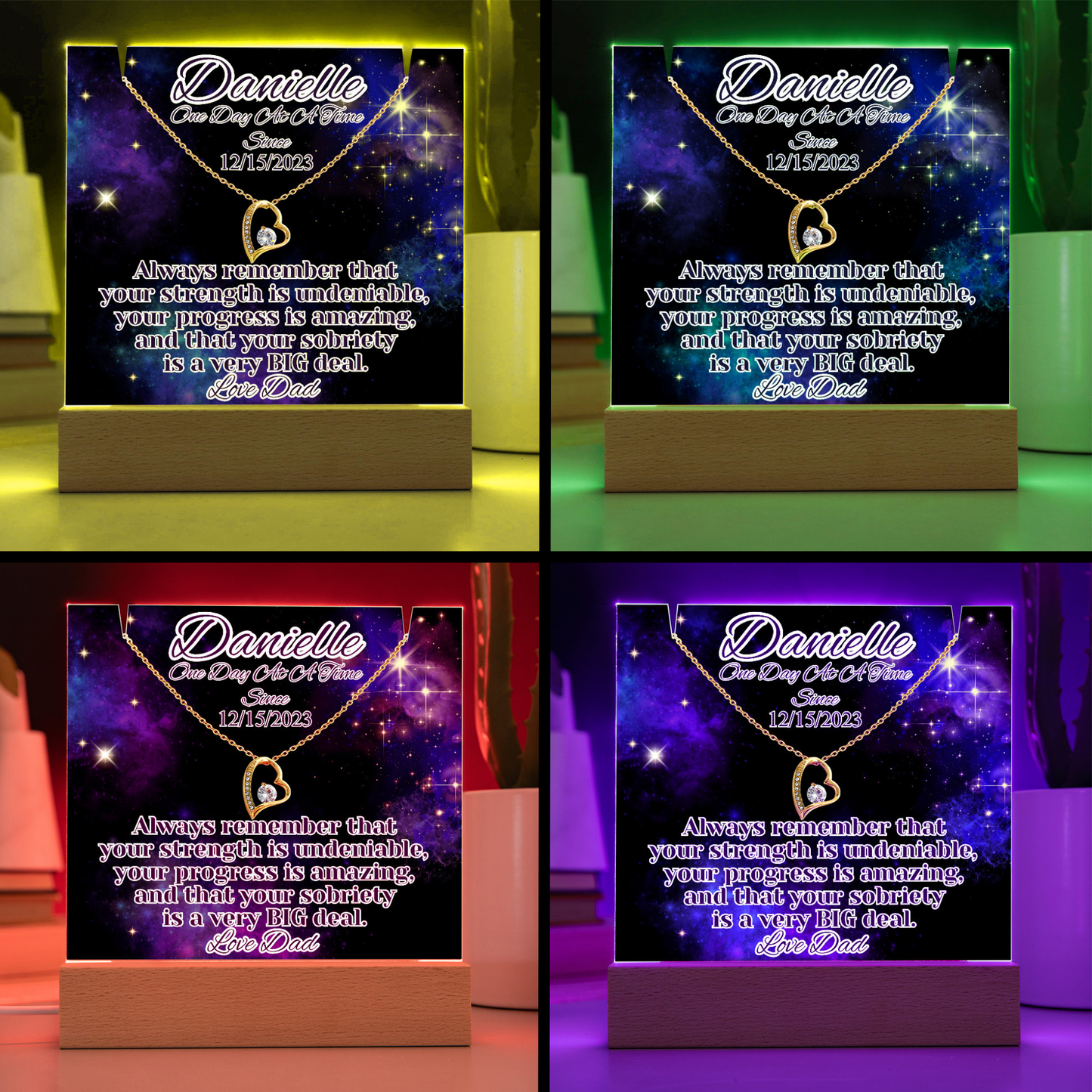 Personalized Sobriety Date Necklace & LED  Galaxy Keepsake