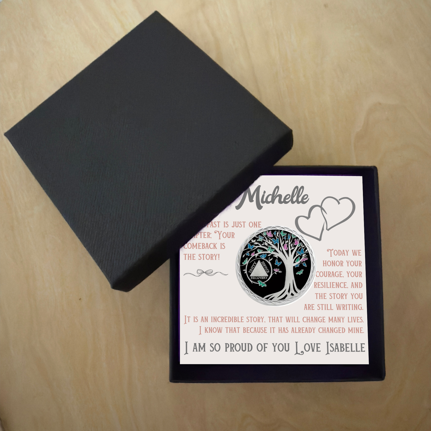 Custom Sobriety Coin with Gift Box and Card