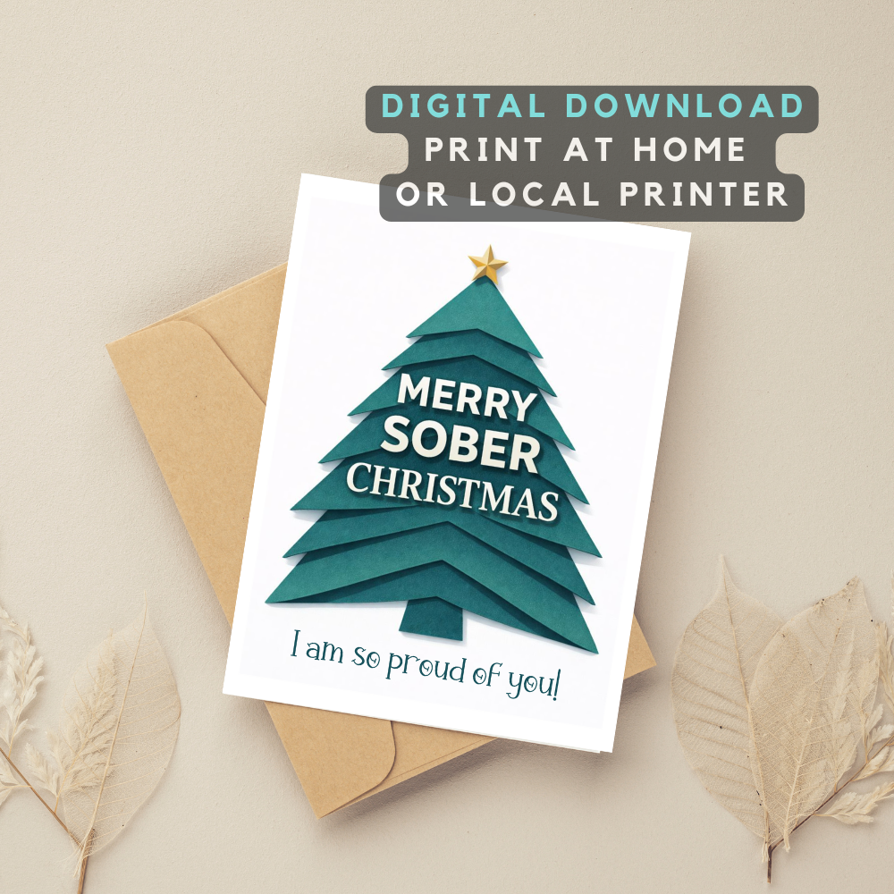Teal Christmas greeting card with gold star tree; instant download print-at-home overlay.