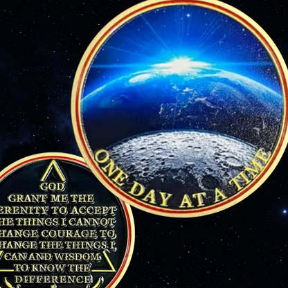 Earth Sobriety Coin – One Day at a Time Serenity Prayer