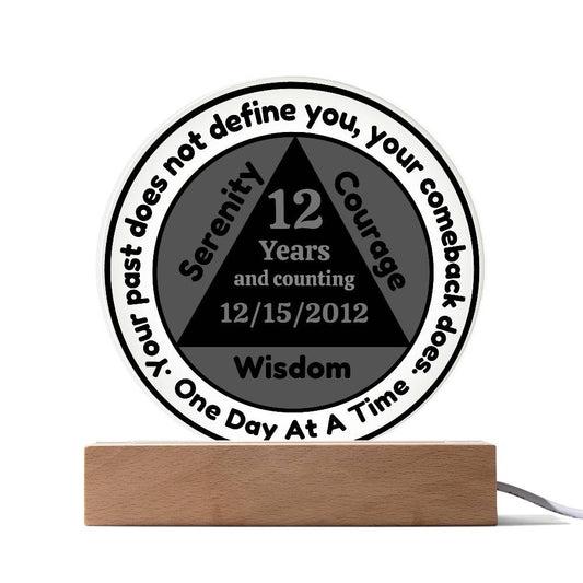 1-50 Year Custom Sobriety Date Plaque - One Day At A Time - LED Sober Birthday Gift