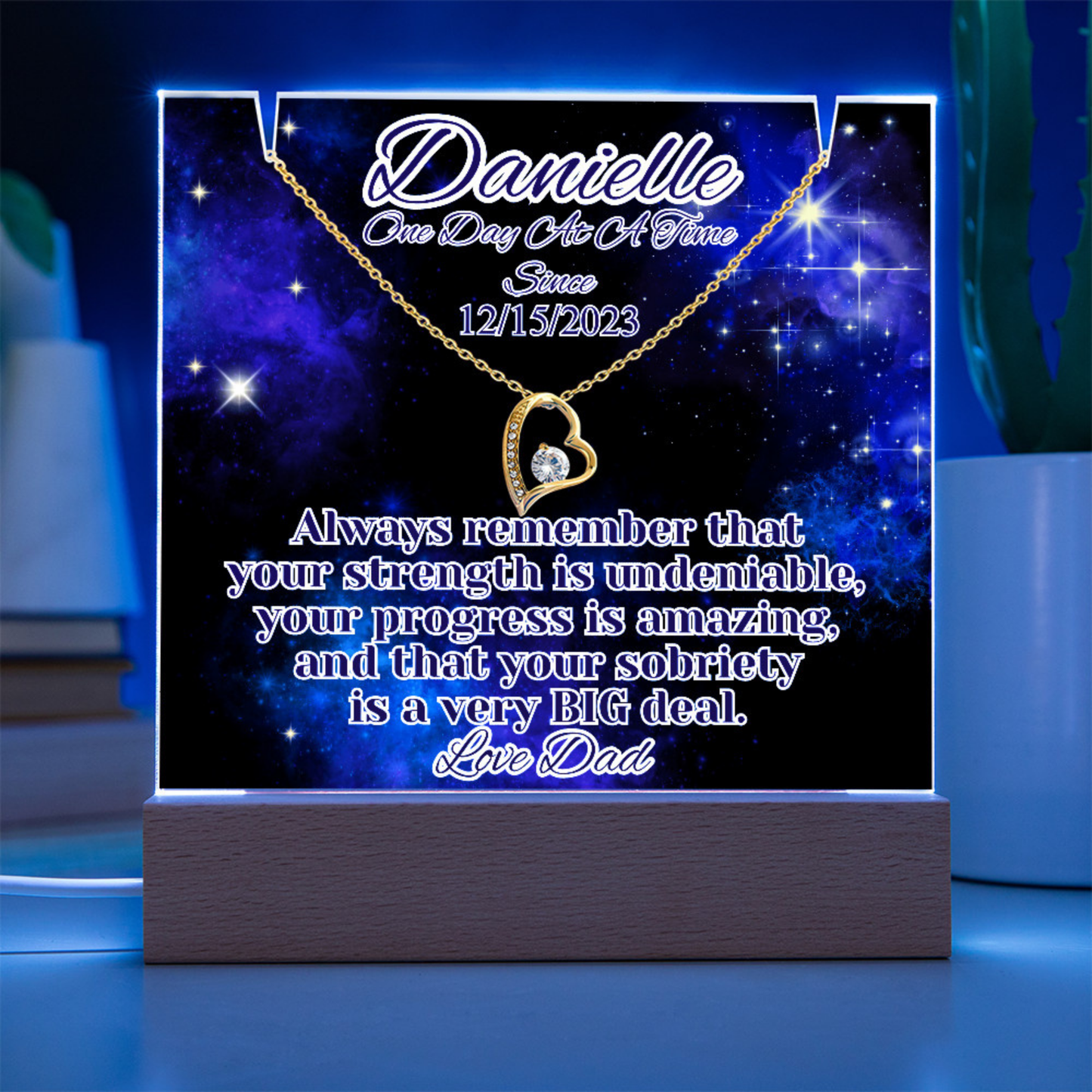 Personalized Sobriety Date Necklace & LED  Galaxy Keepsake