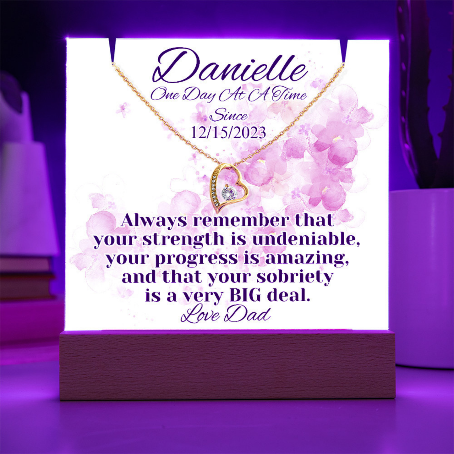 Personalized Sobriety Date Necklace & LED Keepsake