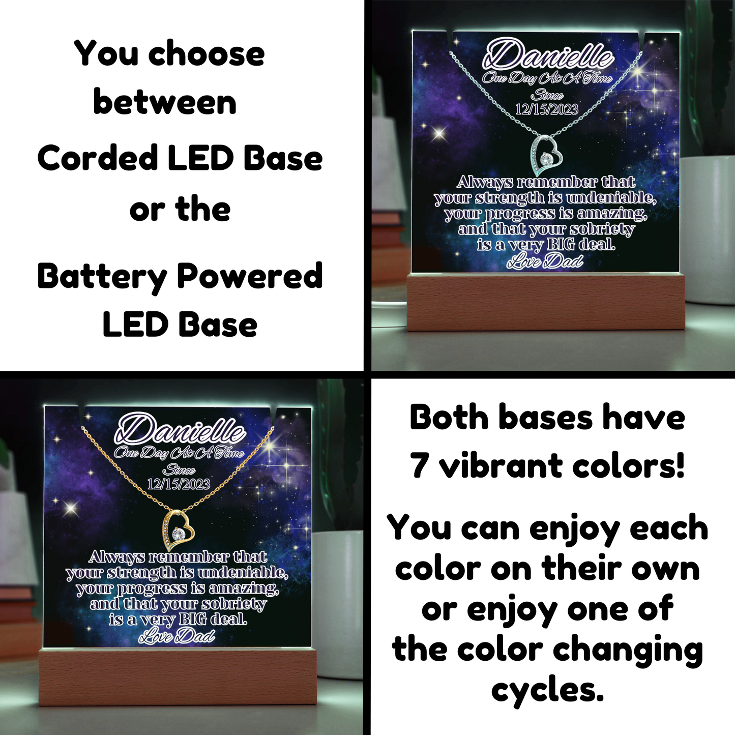 Personalized Sobriety Date Necklace & LED  Galaxy Keepsake