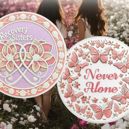 Recovery Sisters Sobriety Coin – Never Alone Butterfly Design