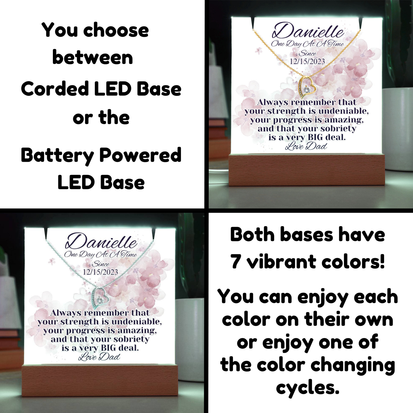 Personalized Sobriety Date Necklace & LED Keepsake