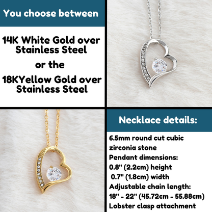 Heart pendant necklace in white or yellow gold finish over stainless steel