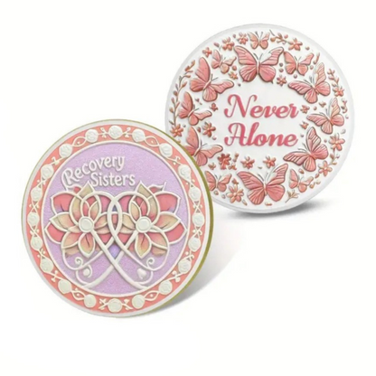 Recovery Sisters Sobriety Coin – Never Alone Butterfly Design