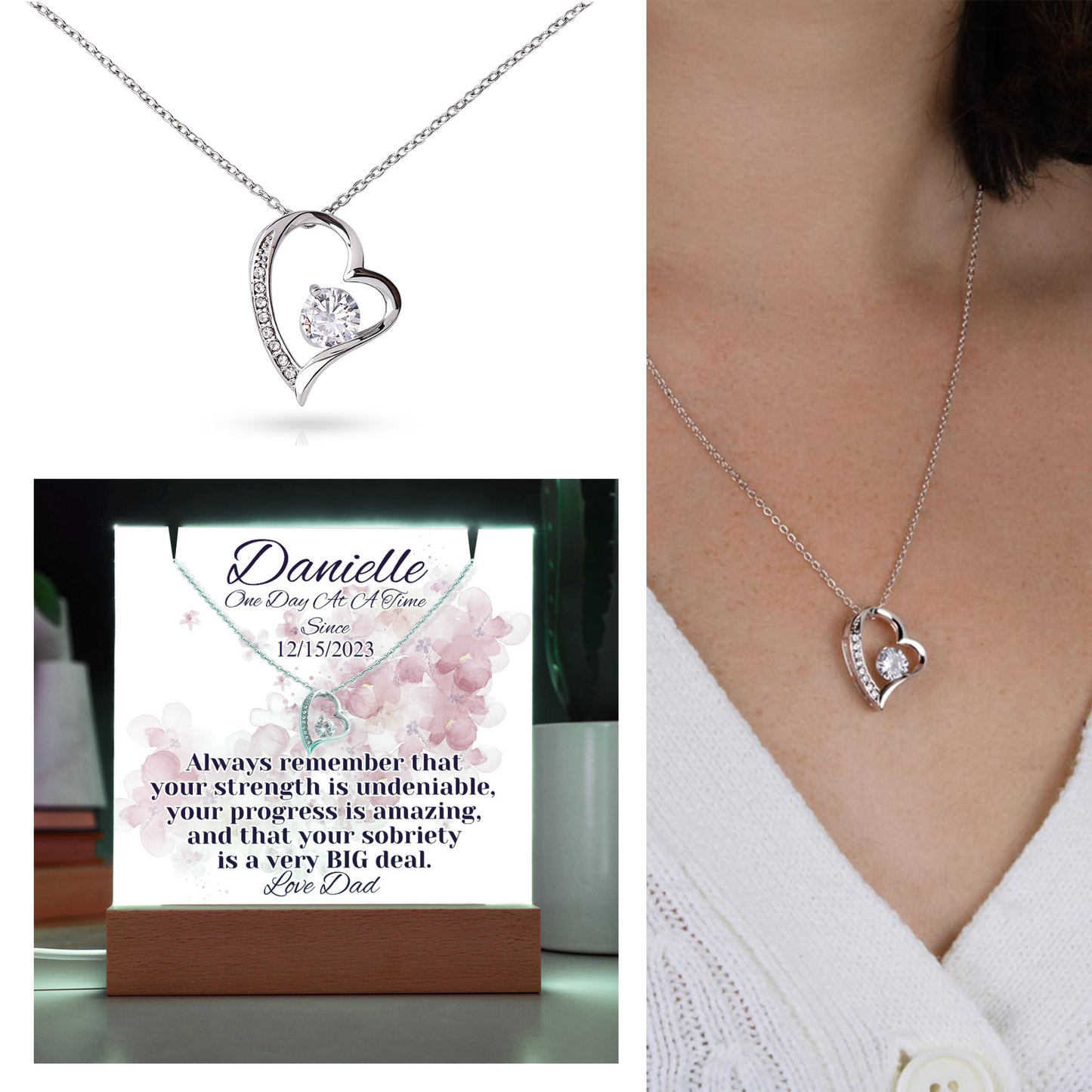 Personalized Sobriety Date Necklace & LED Keepsake