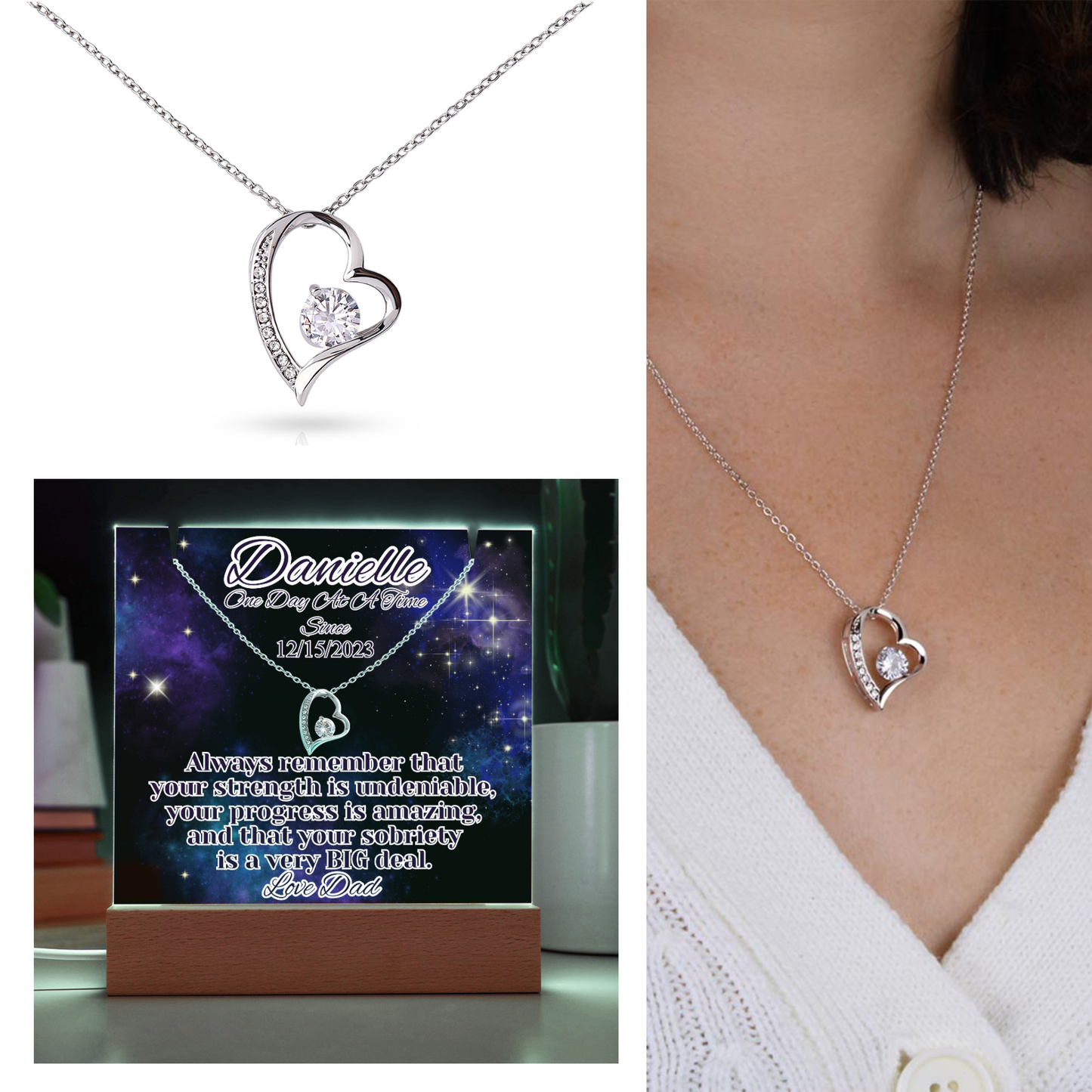 Personalized Sobriety Date Necklace & LED  Galaxy Keepsake